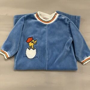 Vintage Healthtex Velour Romper Size 24 Months MCM Kids Duck Applique USA